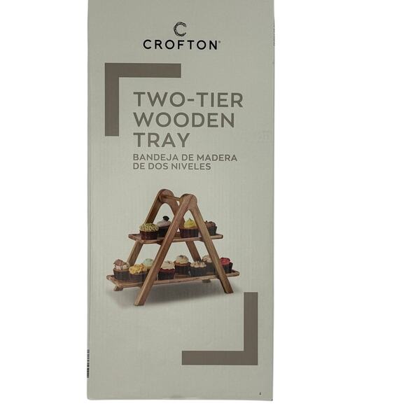 Crofton Acacia Wood 2 Tier Serving Tray Stand New In Box - Picture 3 of 3